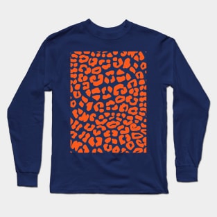 Blue and Orange Leopard Spots Print Pattern Long Sleeve T-Shirt